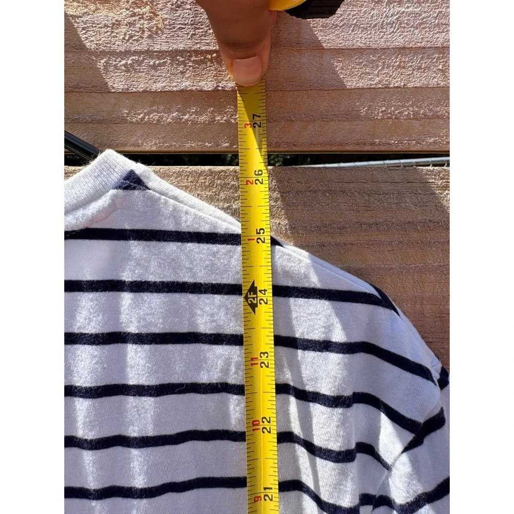 Polo Ralph Lauren Mens V-Neck T-Shirt Medium White Navy Blue Striped Classic Fit